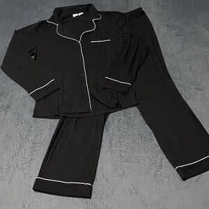 Cupcakes and Cashmere Pajama Set Pants Womens L Black Long Sleeve Button Up Top
